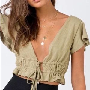 Princess Polly Olive Green Tie-Front Top
